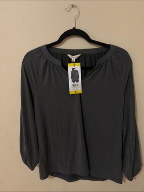 Lucky Brand Slate Gray Long Sleeve Peasant Blouse